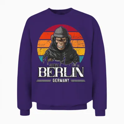 Berlin Retro Monkey Berliner Unisex Sweatshirt - Purple