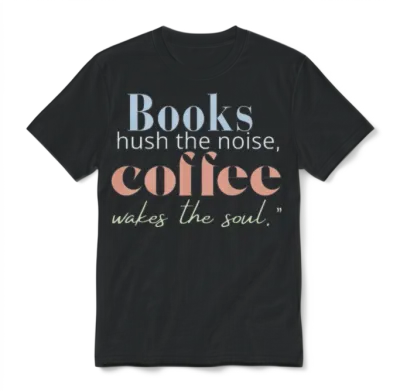 Books Hush Noise Coffee Wakes Soul Unisex T-Shirt - Black