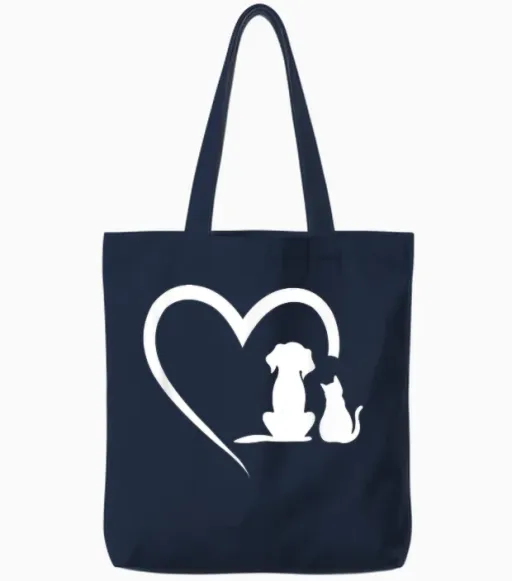 Dog Puppy and Baby Cat Heart - Animal Dog & Cat Heart T-Shirt for Men Women Girls Kids Tote Bags - Navy