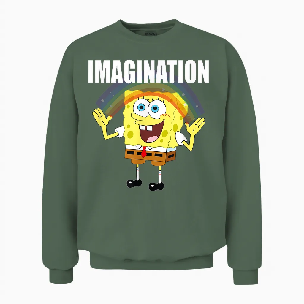 Mademark X Spongebob Squarepants - Spongebob - Rainbow with Imagination Unisex Sweatshirt in Military Green