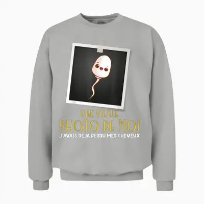 Bald Man Super Gift Funny Old Photo of Me T-Shirt, Black, S Unisex Sweatshirt - Ash