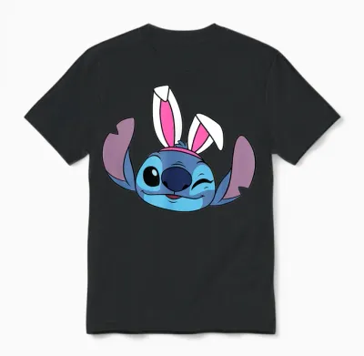 Amazon Essentials Disney Stitch Winking Spring Easter Bunny Ears Unisex T-Shirt - Black