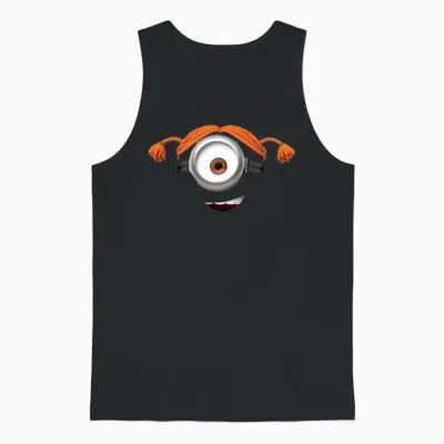 Minions Happy Minion with Two Braids Unisex Tank Top - Black