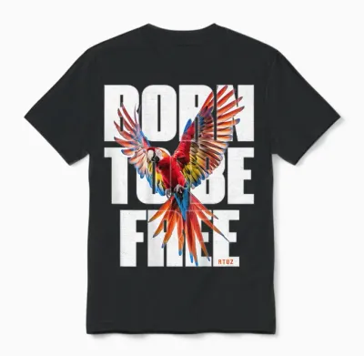 Hip Hop Y2k Vintage Urban Streetwear Backprint Ara Papagei Unisex T-Shirt - Black