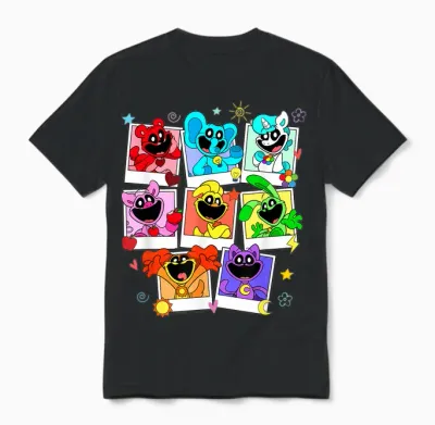 Poppy Playtime Colorful Polaroid Smiling Critters Group Shot Unisex T-Shirt - Black