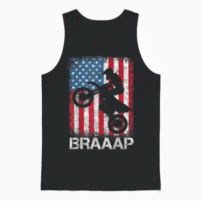 Braaap Vintage Usa American Flag Tee Motocross Dirt Bike Unisex Tank Top - Black