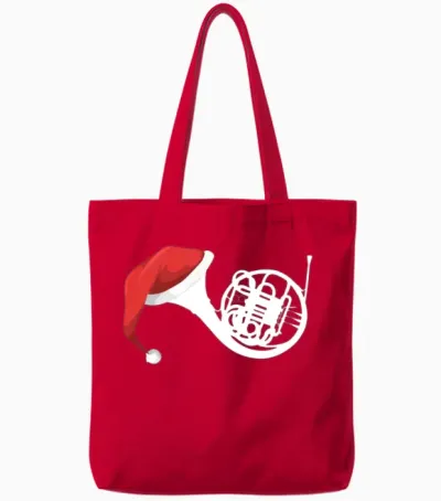 Christmas French Horn Shirt Santa French Horn Tote Bags - Red