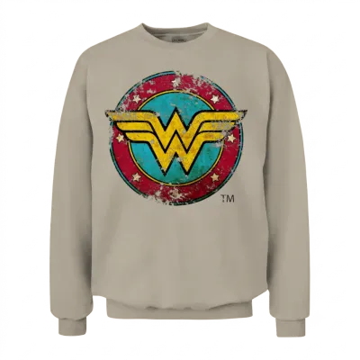 Wonder Woman Logo Distressed Unisex Sweatshirt - Sand