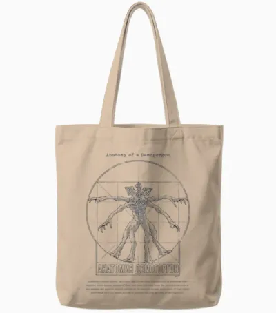 Stranger Things Demogorgon Sketch Anatomy Vintage Tote Bags - Natural
