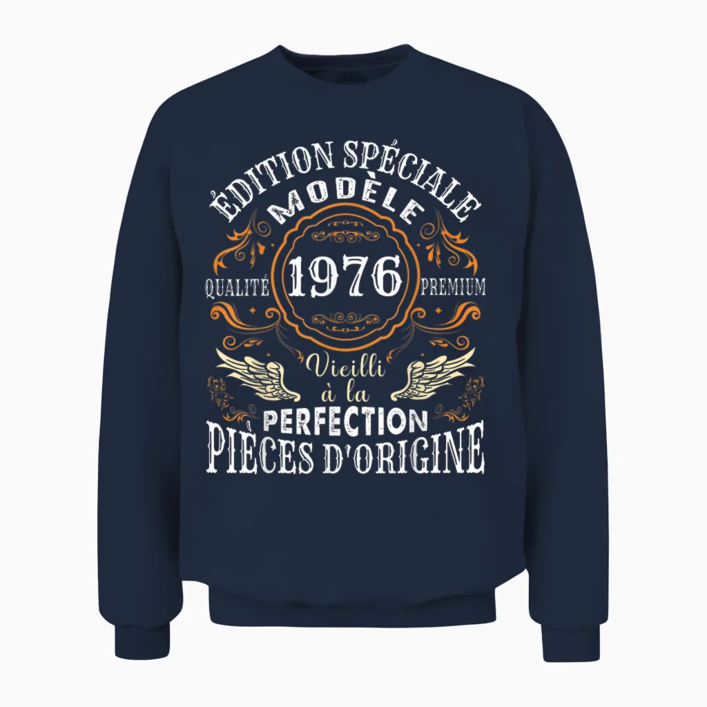 Birthday 48 Years Man Woman Humour 1976 T-Shirt, Black, S Unisex Sweatshirt in Navy