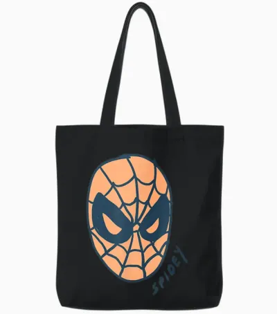 Amazon Essentials Men's Marvel Spider-Man Spidey Mask T-Shirt, White, Small Tote Bags - Black