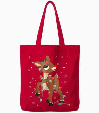 Cute Rudolph the Red Nose Reindeer for Kids Christmas Tote Bags - Red