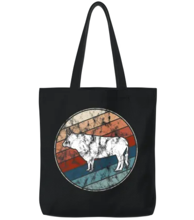 Bull in Retro Style Tote Bags - Black