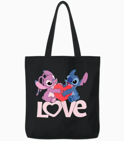 Amazon Essentials Stitch and Angel Love Valentine's Day Tote Bags - Black