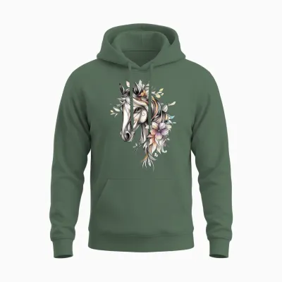 Tête De Cheval Et Fleurs - Chevaux Unisex Hoodie - Military Green