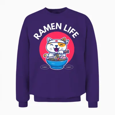 Ramen Life Cat Eat Unisex Sweatshirt - Purple
