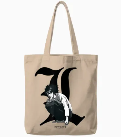 Death Note Old English L Anime Tote Bags - Natural