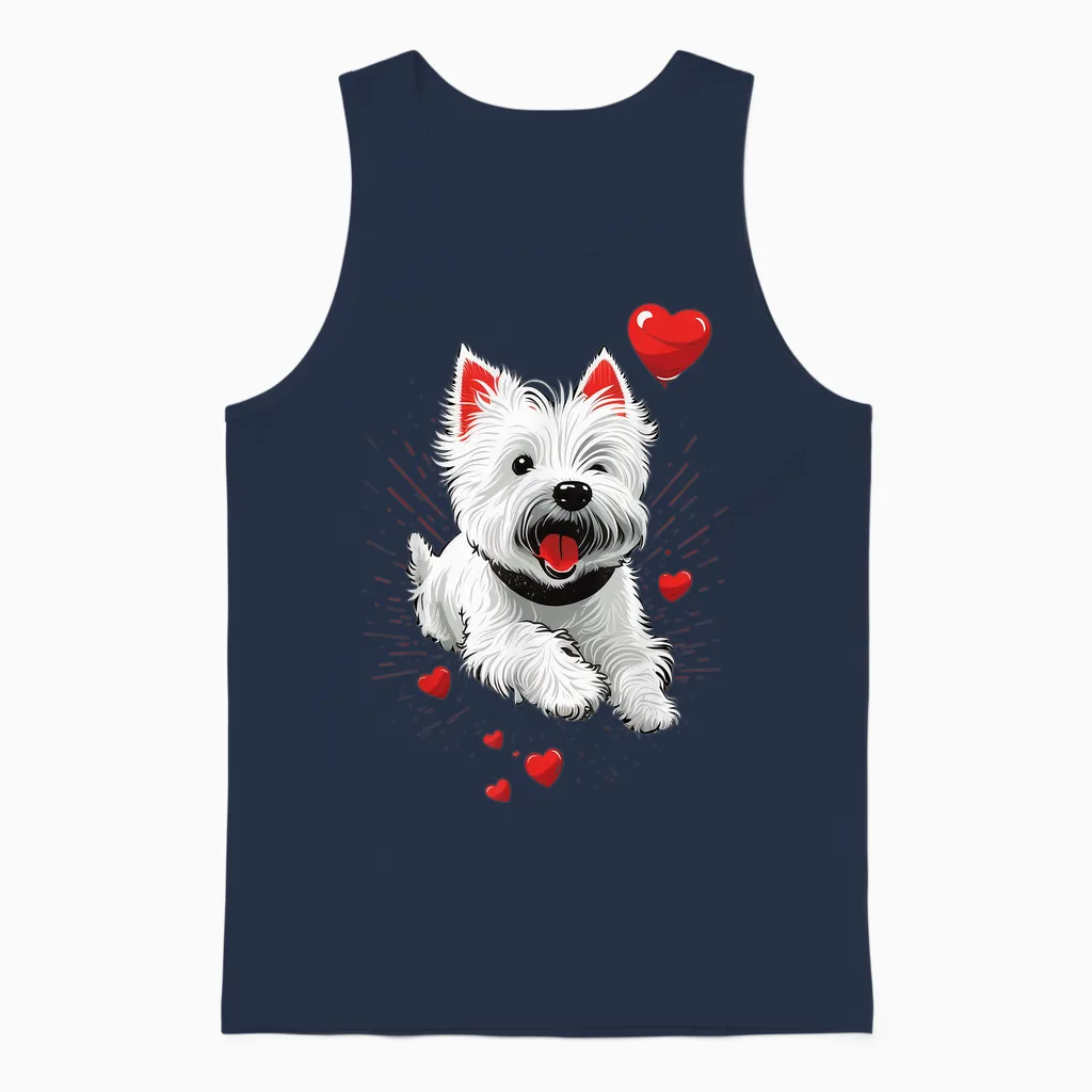Westie Love Heart on West Highland White Terrier Lover T-Shirt, Black Unisex Tank Top in Navy