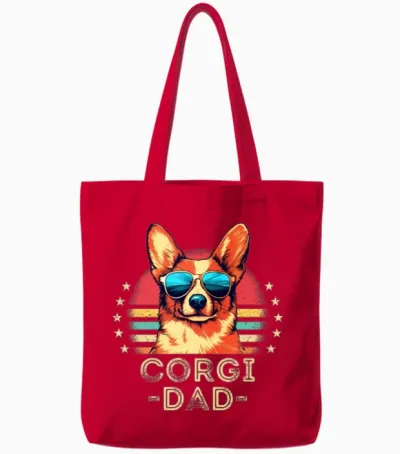 Corgi with Sunglasses Retro Tote Bags - Red
