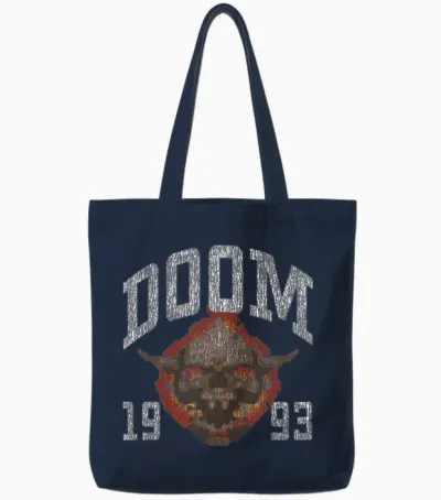 Ripple Junction X Doom 1993 Lost Soul Pixelated Skull T-Shirt, Black Tote Bags - Navy