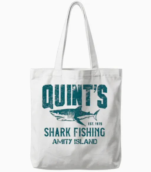 Quint's Shark Fishing T-Shirt - Amity Island Jaws Tote Bags in White