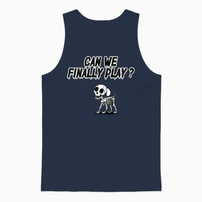 Can We Finally Play? Skeleton Dog Fun Graphic Unisex Tank Top - Navy