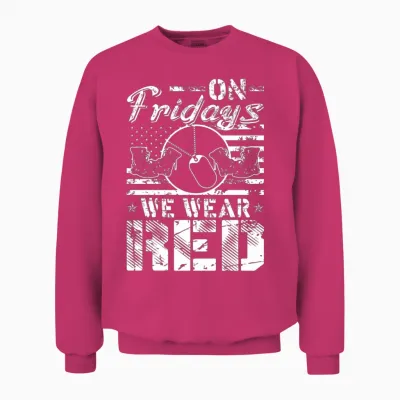 On Fridays We Wear Red Unisex Sweatshirt - Heliconia