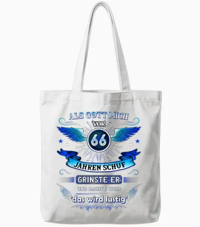 66th Birthday T-Shirt with German Text "als Gott Mich Vor 66 Jahre Schuf Grinste Er 66th, Black Tote Bags - White