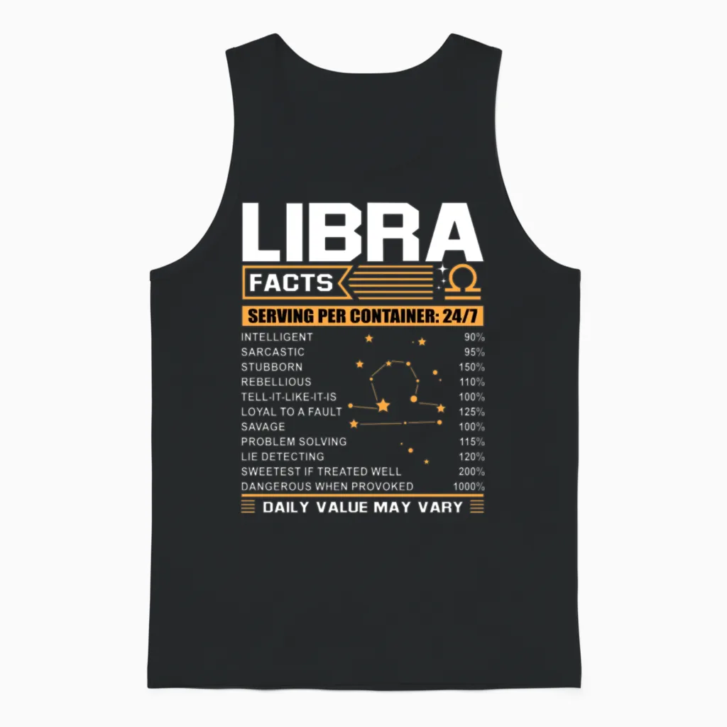 Libra Birthday Shirt Libra Facts Funny Birthday Unisex Tank Top in Black