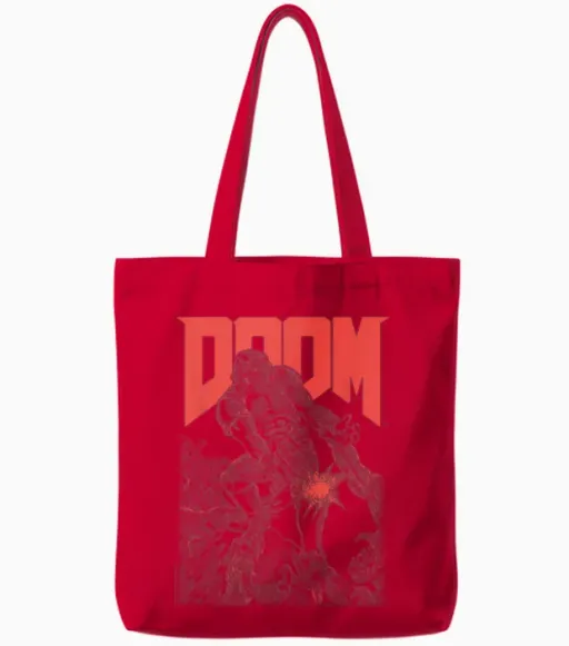 Doom Red Sketched Cover Art Retro Video Game Tote Bags - Red