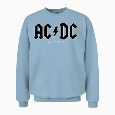 Ac/dc - History of Logos 50 Years T-Shirt, Black, S Unisex Sweatshirt - Light Blue