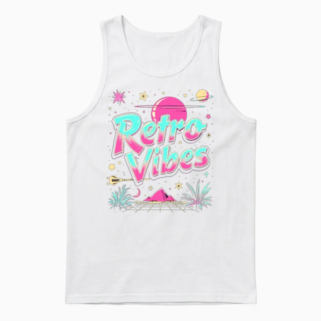 Retro Vibes Unisex Tank Top in White
