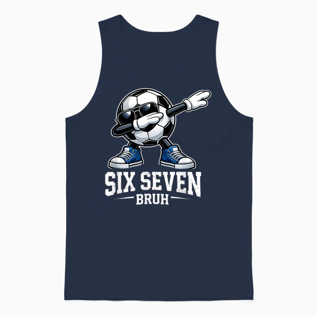 Six Seven Bruh Brainrot Gen Alpha Dabbing Football Unisex Tank Top in Navy