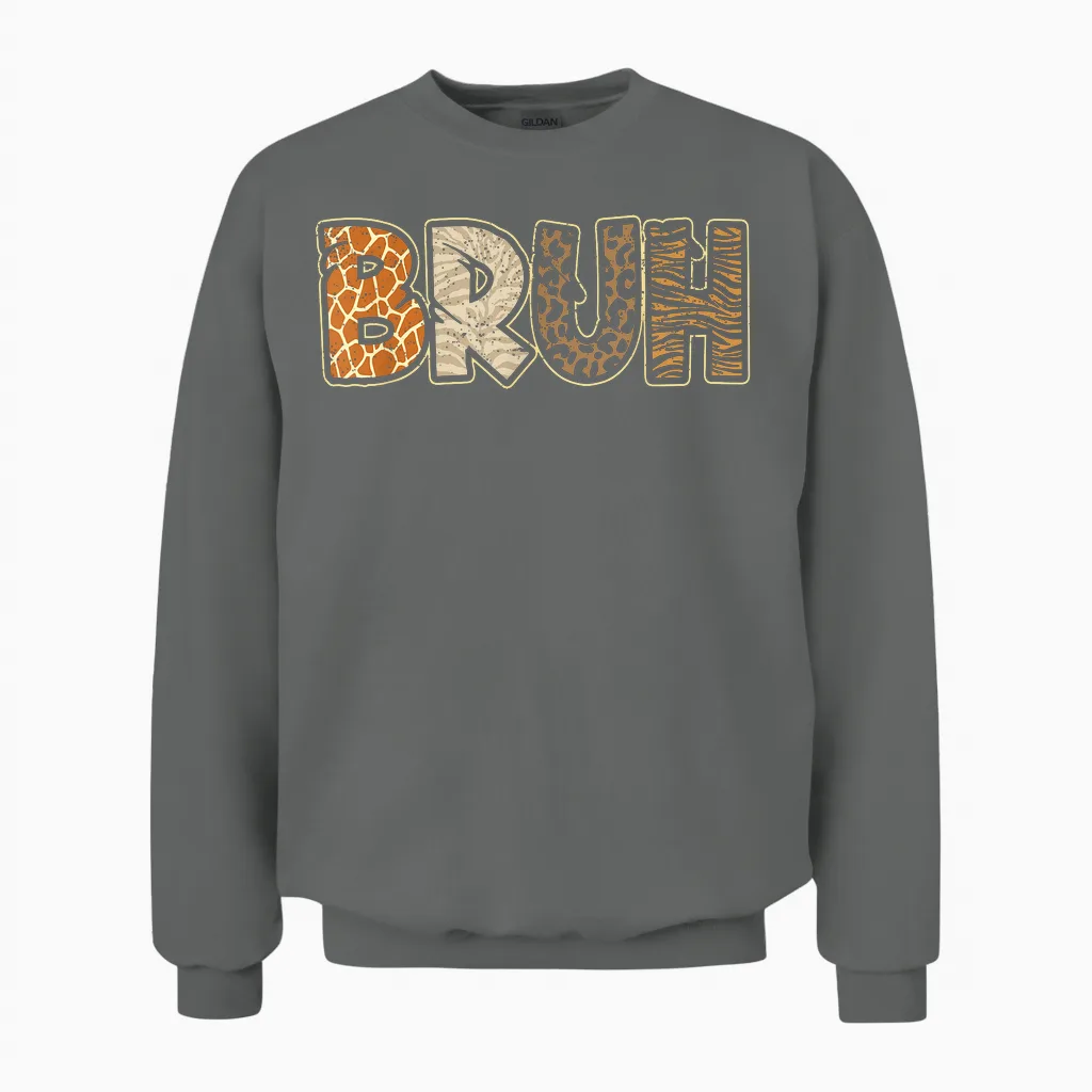 Bruh Meme Wild Safari Squad Zookeeper Funny Animals Wildlife Unisex Sweatshirt in Graphite Heather