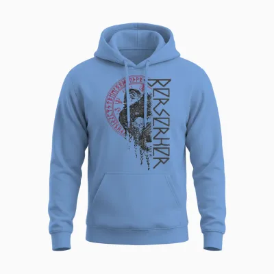 Berserker Bear Warrior Odin Runes Nordic Compass Viking T-Shirt, Black Unisex Hoodie - Carolina Blue