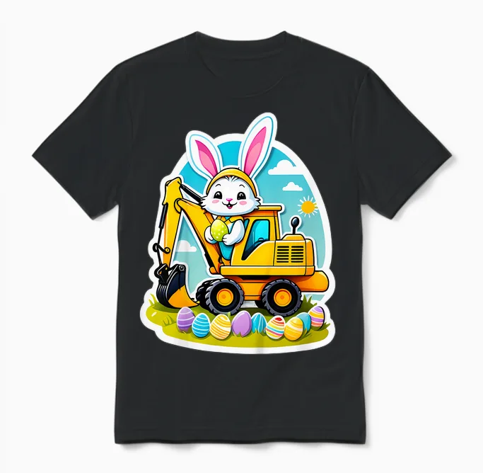 Bagger Osterhase Ostern Jungen Mädchen Kinder Unisex T-Shirt in Black