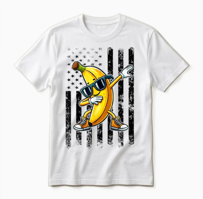 Dabbing Banana Retro American Flag Banana Lover Boys Unisex T-Shirt in White