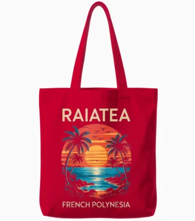 Coucher De Soleil Tropical Et Palmiers, Fun Raiatea Polynésie Française Tote Bags - Red