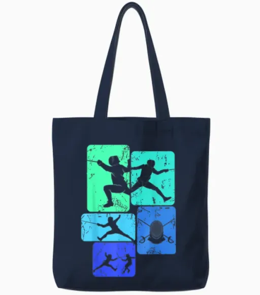 Fencing Fencing T-Shirt, Black, S Tote Bags - Navy