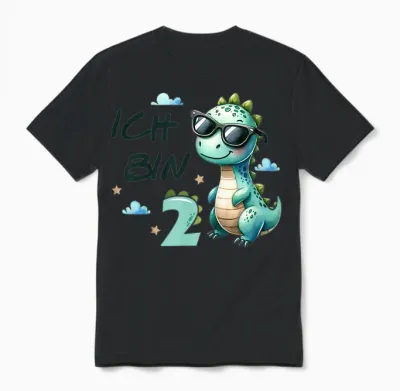 2 Geburtstag Junge Mädchen Geschenke 2 Jahre Alt Cooler Dino Unisex T-Shirt - Black