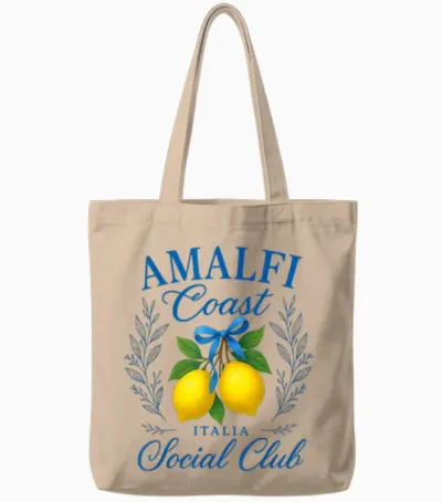 Amalfi Coast Italy Social Club Lemons with Bow Retro Tote Bags - Natural
