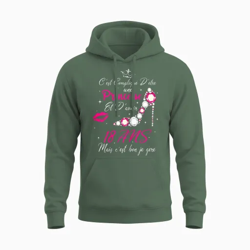 Birthday 18 Year Old Girl Princess Gift Humour Funny Party T-Shirt, Black, Female X-Small Unisex Hoodie - Military Green