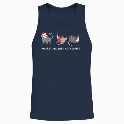 Funny Santa Opossums Overstimulated but Festive Xmas Lights Unisex Tank Top - Navy