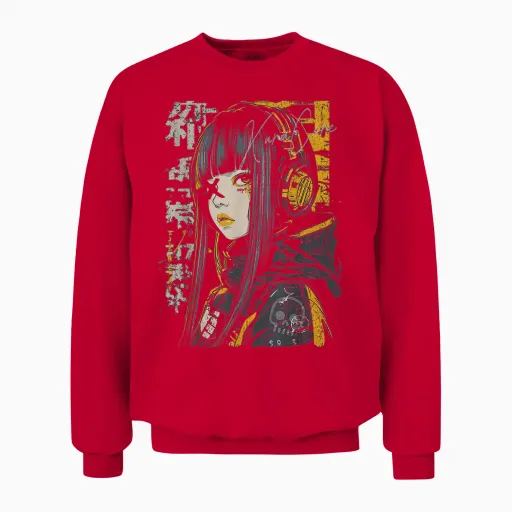 Japan Streetwear Cyberpunk Y2k Techwear Retro Manga Anime Unisex Sweatshirt - Red