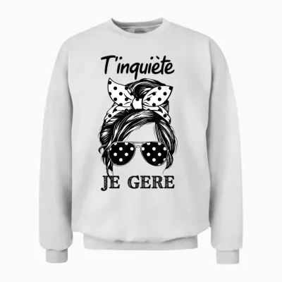 T'worry Je Gère Humour Cat Kawaii Unisex Sweatshirt - White