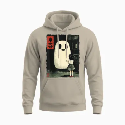 Japanisches Friendly Ghost Gruseliges Anime-T-Shirt Mit Halloween-Grafik Unisex Hoodie - Sand