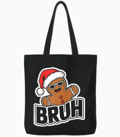 Bruh Funny Christmas Gingerbread Man Teens Boys Tote Bags - Black