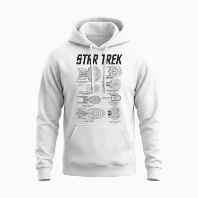 Star Trek Spaceships of Starfleet Enterprise Textbook Unisex Hoodie - White