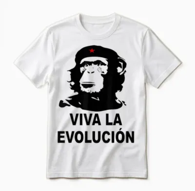 Che Guevara Schimpanse Viva La Evolucion Evolution T-Shirt Für Damen Und Herren, Klassische Passform, Kurzarm, V-Ausschnitt, Blau Mit Affen-Design, Größe S Unisex T-Shirt - White