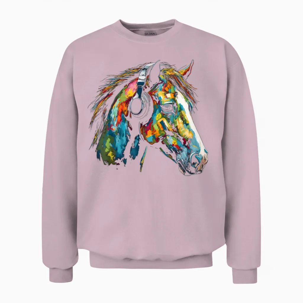 Horse Artwork Bunte Musik Tier Kopfhörer Pferd Unisex Sweatshirt in Light Pink